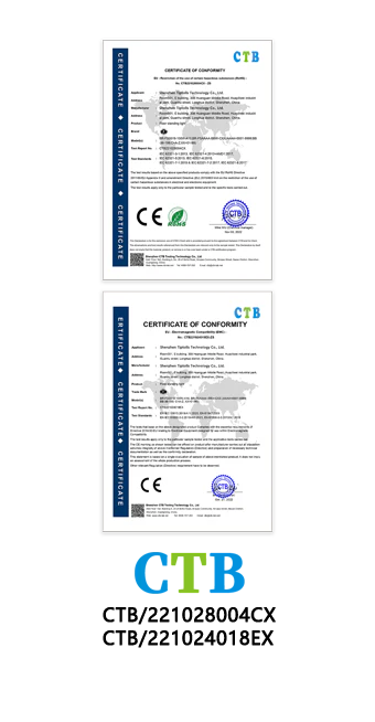 Tiptolls CE Safety & RoHS Compliance Certificates (Applied by CTB Technology) - Mobile Version