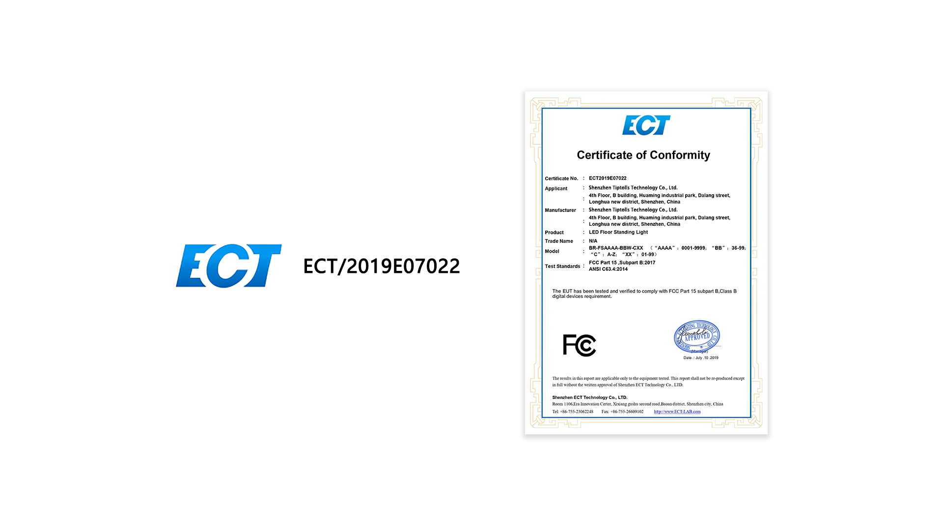 Tiptolls FCC Compliance Certificate (Issued by ECT Technology Co., Ltd. 2019) - Desktop Version